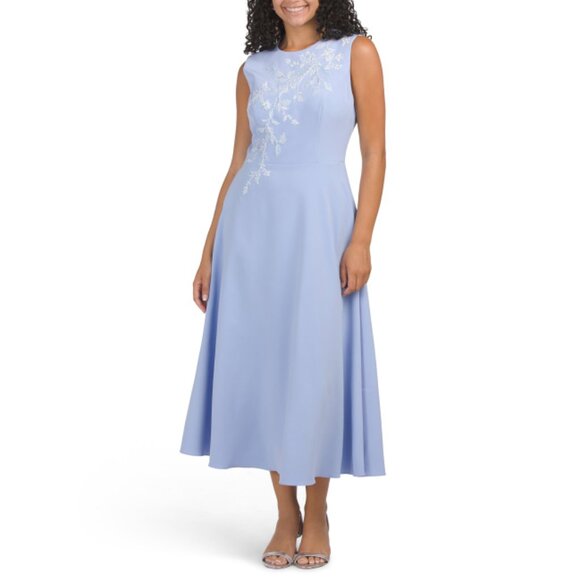 RENE BY RENE RUIZ Blue/white Sleeveless 3d Floral Applique Tea-length Dress - Picture 1 of 2